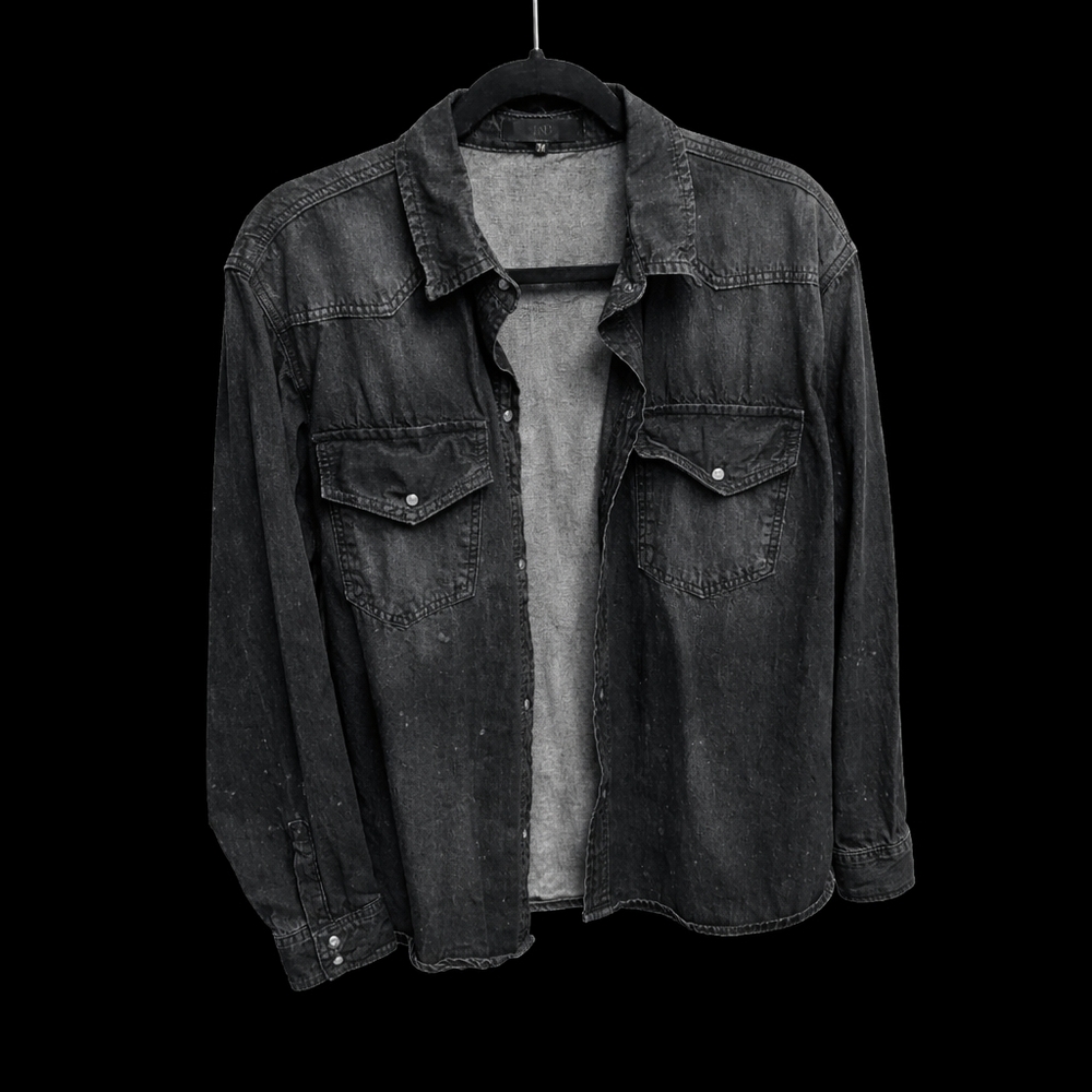 Black Washed Denim Button Down Shirt | Oversized Shacket Style | Size 2X